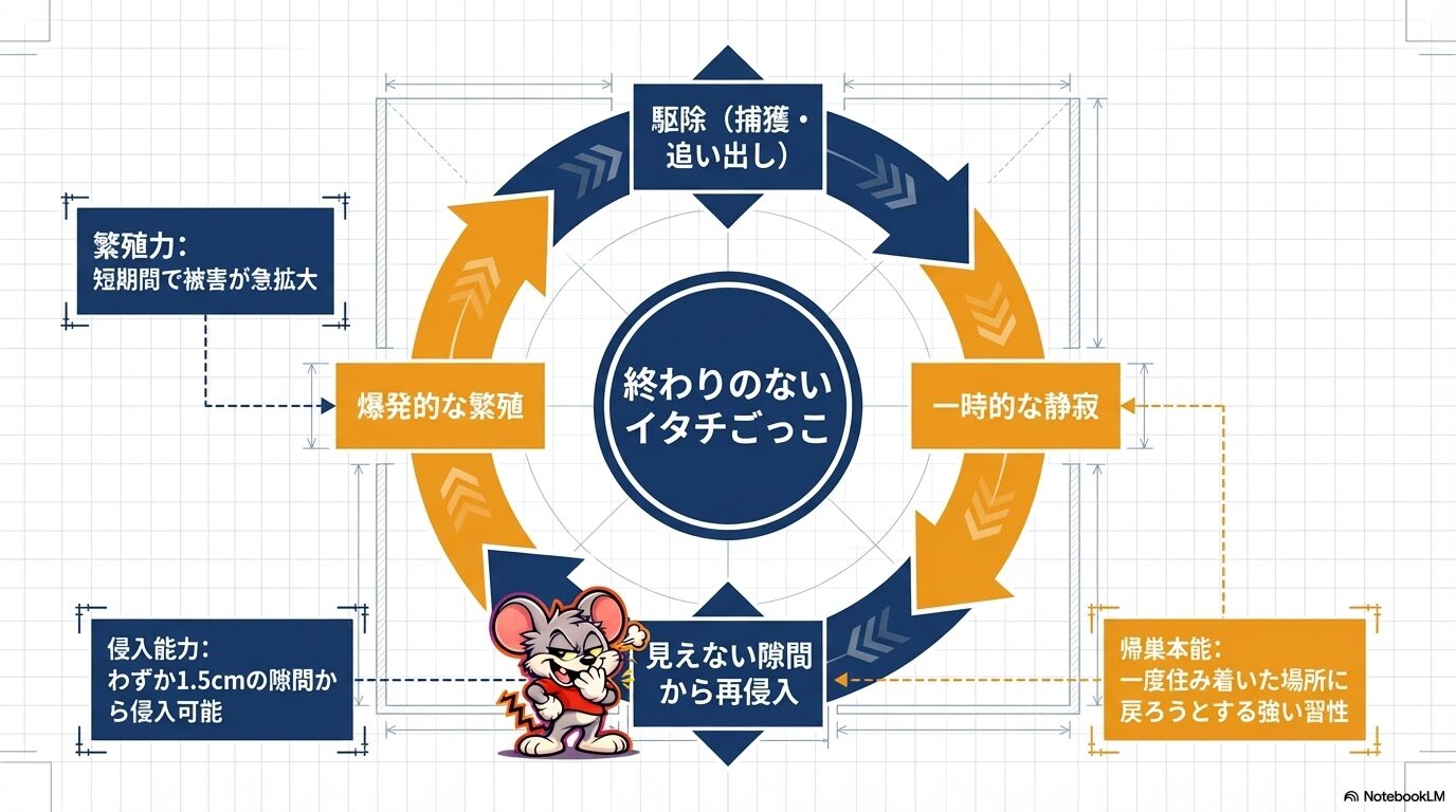 ネズミ被害が再発する原因は、根本を解決していないネズミ駆除をしているから。ROY株式会社のネズミ駆除は、根本から対策し、再発ストップ。