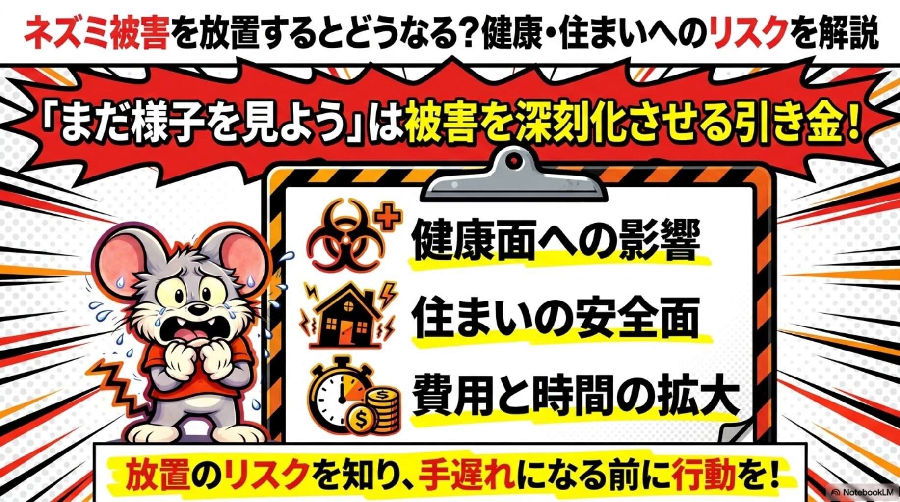 ネズミ被害を放置するとどうなる？健康・住まいへのリスクを解説 | ネズミ被害を放置するとどうなる？健康・住まいへのリスクを解説の概要を図解したスライド