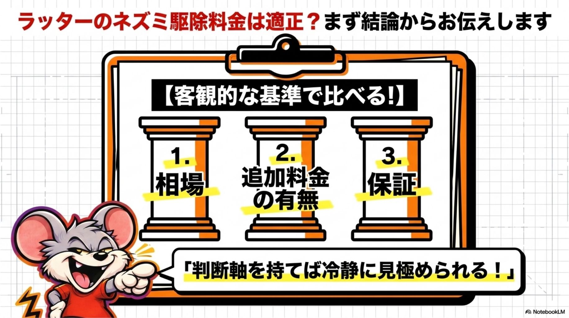 ラッターのネズミ駆除料金は適正？まず結論からお伝えします | ラッターのネズミ駆除料金は適正？まず結論からお伝えしますの概要を図解したスライド