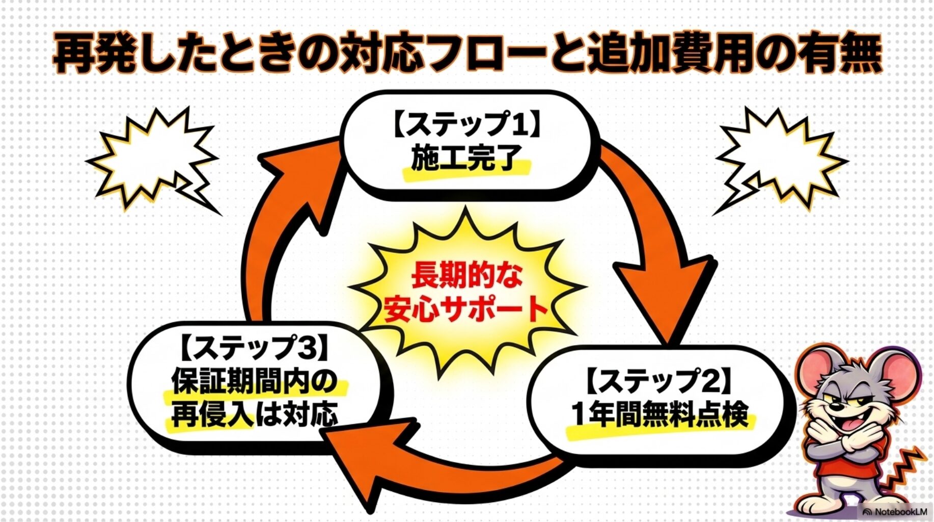 再発したときの対応フローと追加費用の有無を解説。