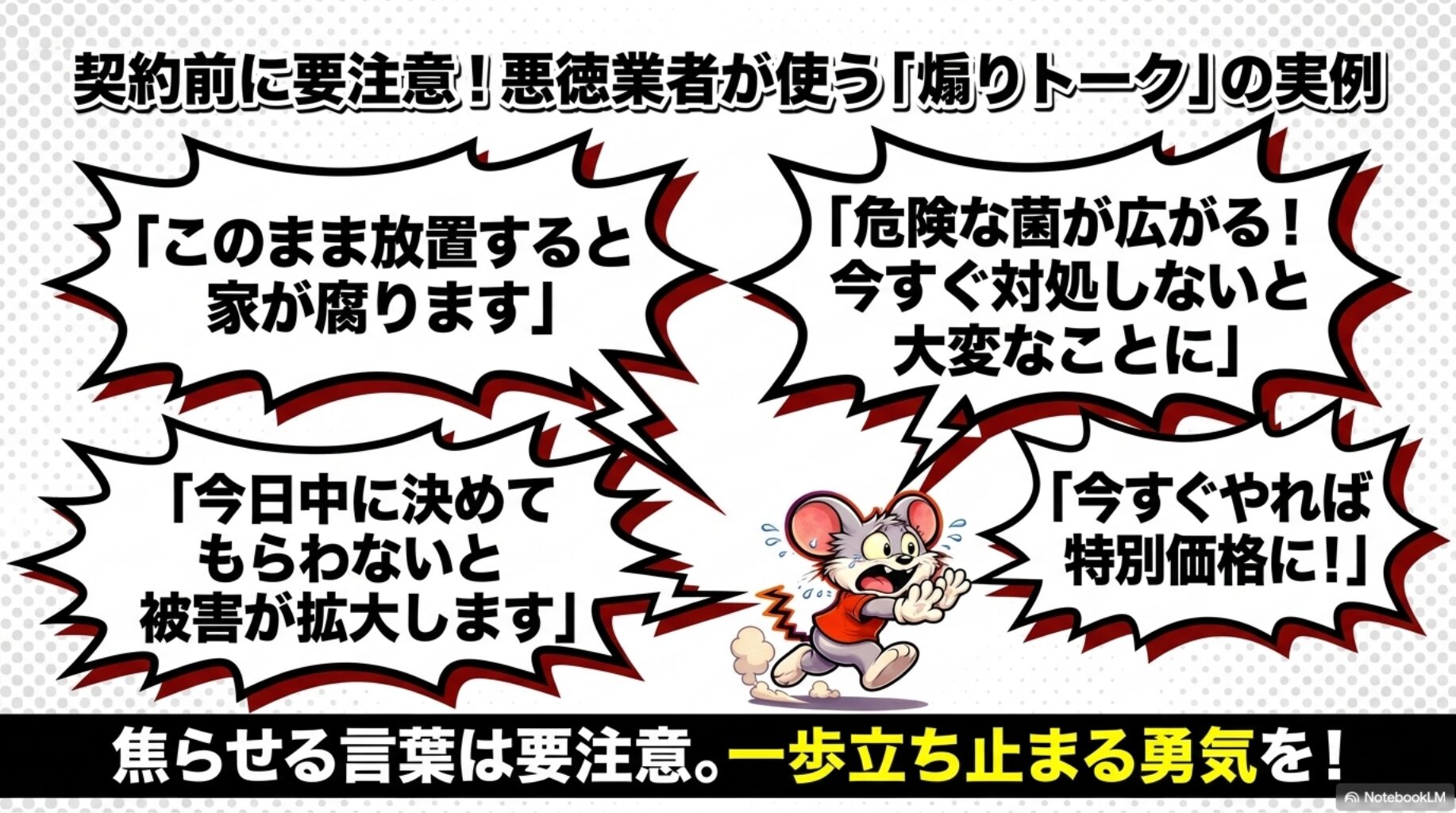詐欺業者は恐怖や不安を煽るワードをしようすることが多いです。