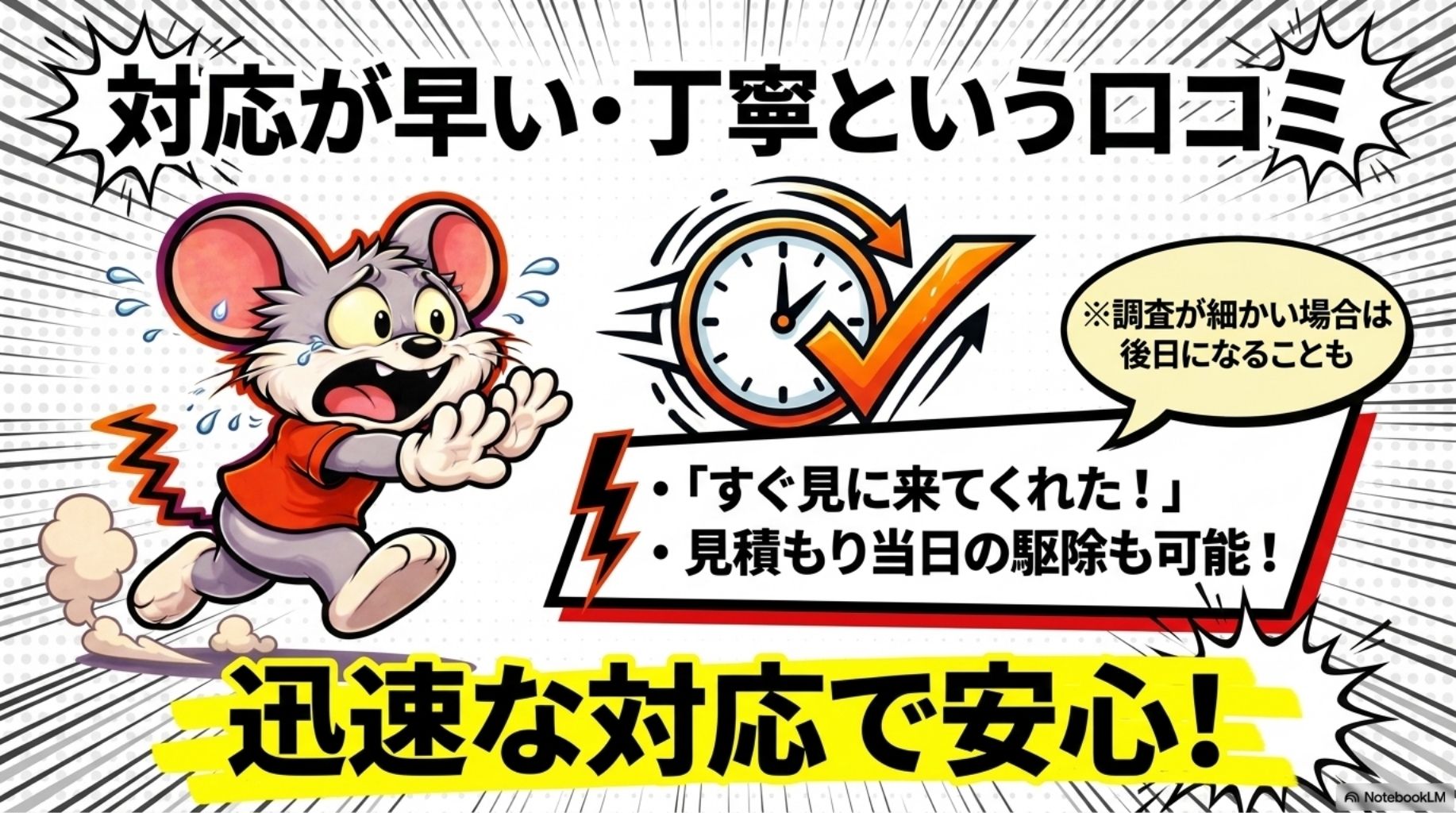 「対応が早い・丁寧」という口コミを解説したスライド