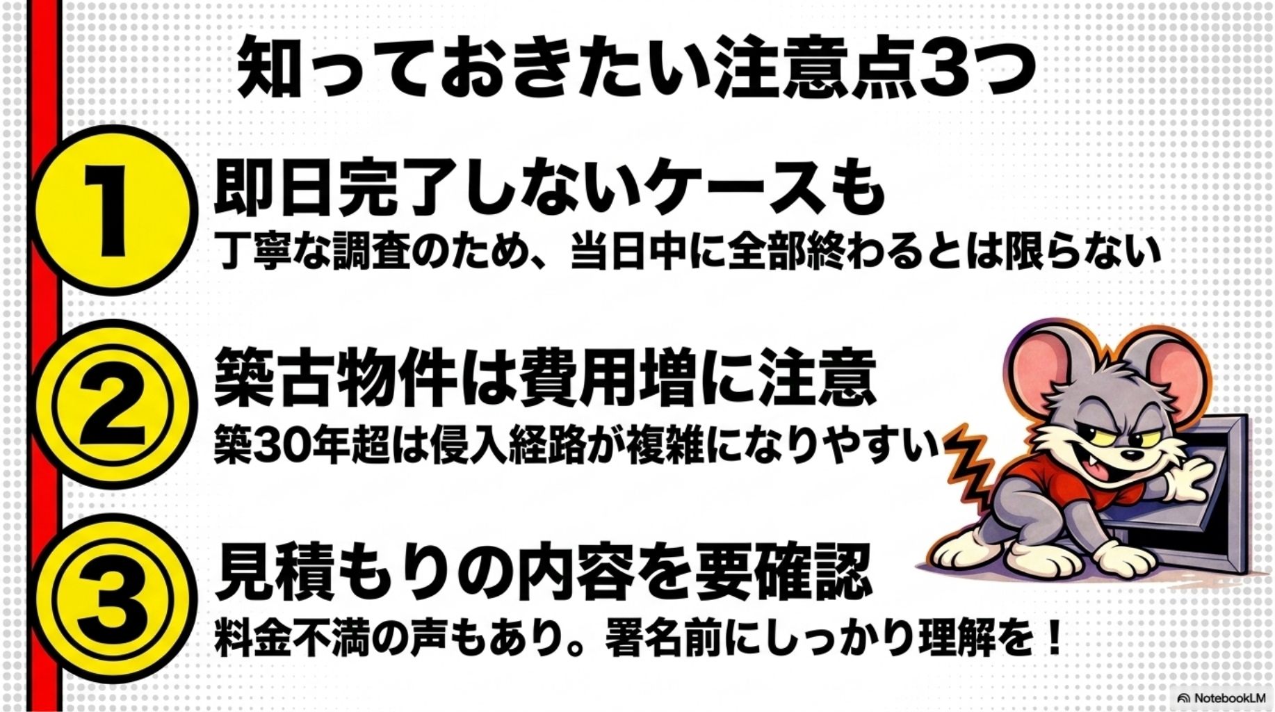 知っておきたい注意点3つを解説したスライド