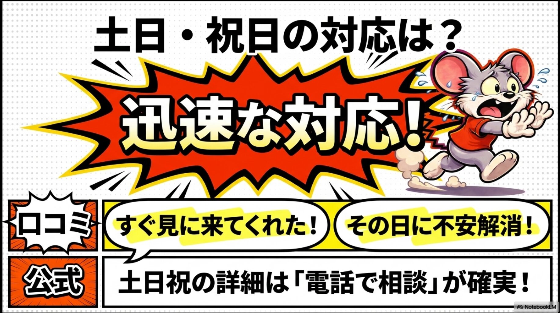 土日・祝日の対応は？を解説したスライド
