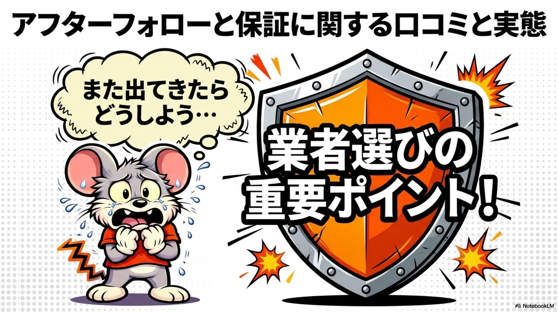 アフターフォローと保証に関する口コミと実態の概要を図解したスライド