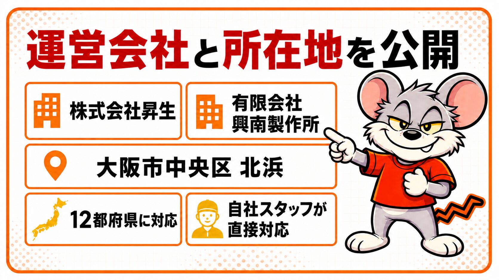 運営会社と所在地が公開されている安心感を解説したスライド