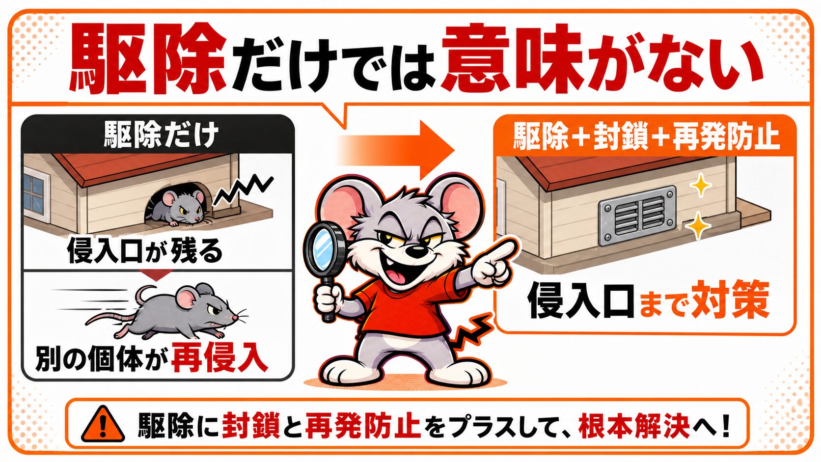 「駆除だけ」では意味がない理由を解説したスライド