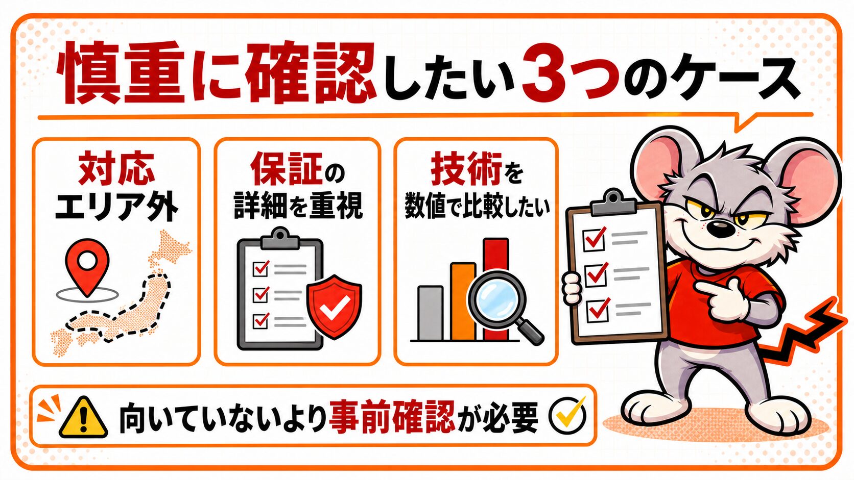 慎重に確認したい3つのケースを解説したスライド