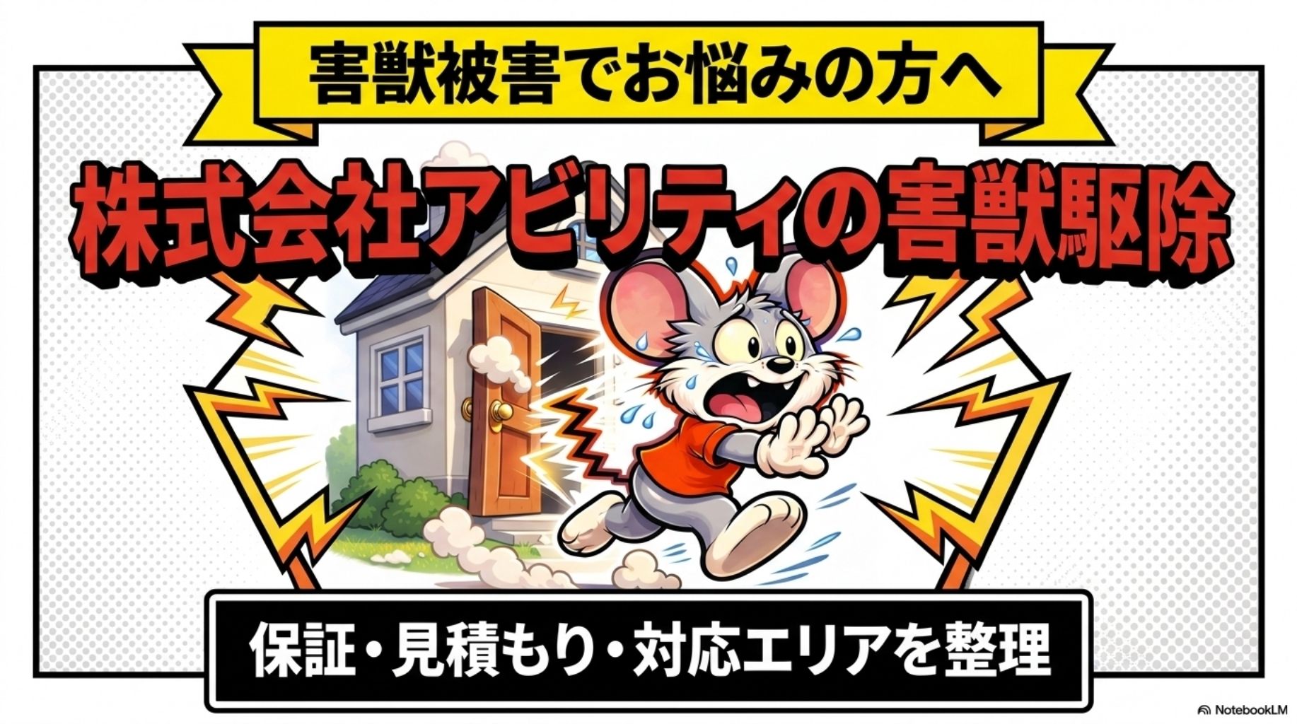 株式会社アビリティの害獣駆除｜保証・見積もり・対応エリアを整理を図解したインフォグラフィック