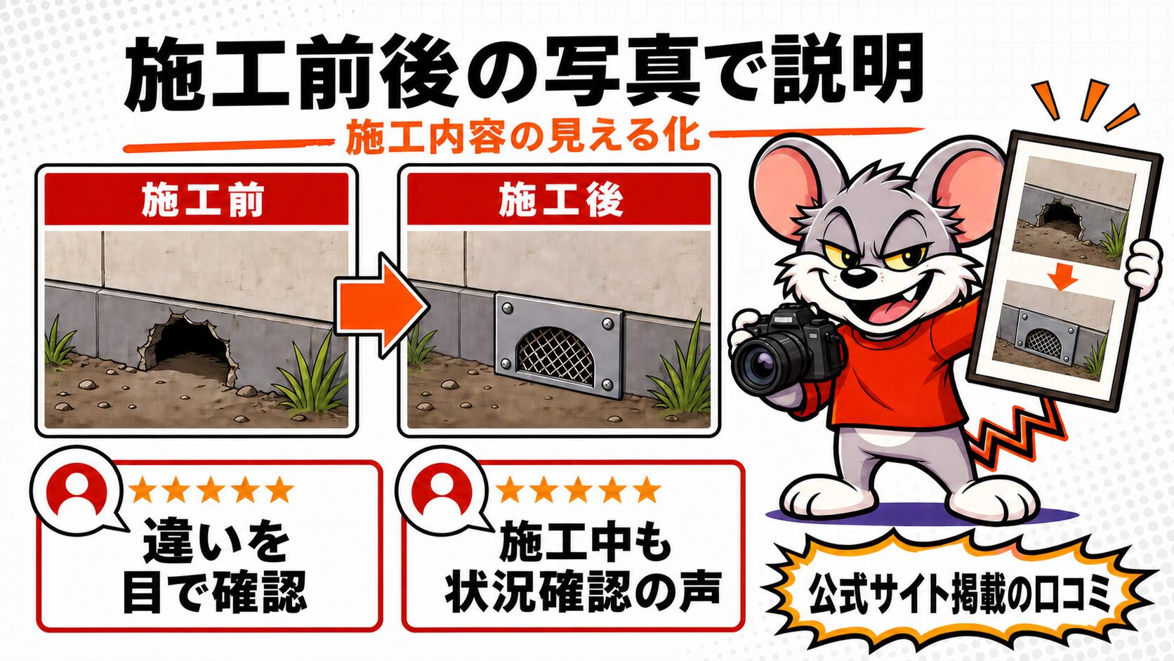 施工前後の写真で説明|施工内容の見える化