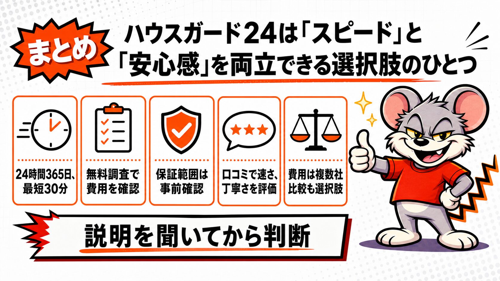 まとめ:ハウスガード24は「スピード」と「安心感」を両立できる選択肢のひとつ