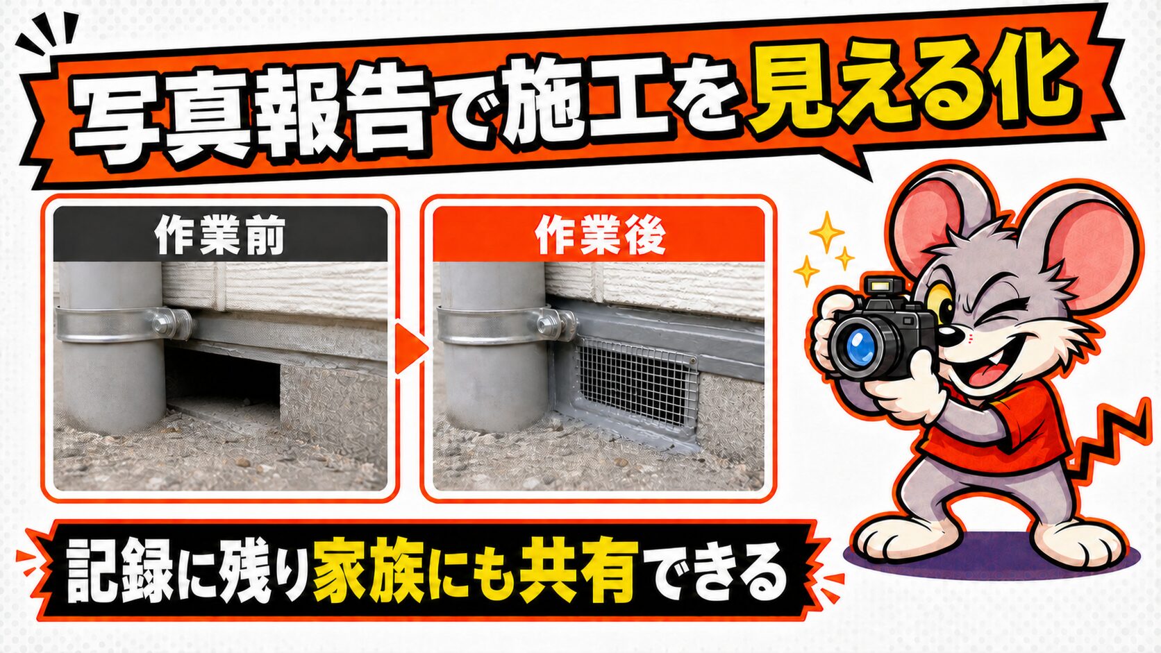 作業前後の写真報告で施工状況を見える化するペスコンProの取り組みの図解