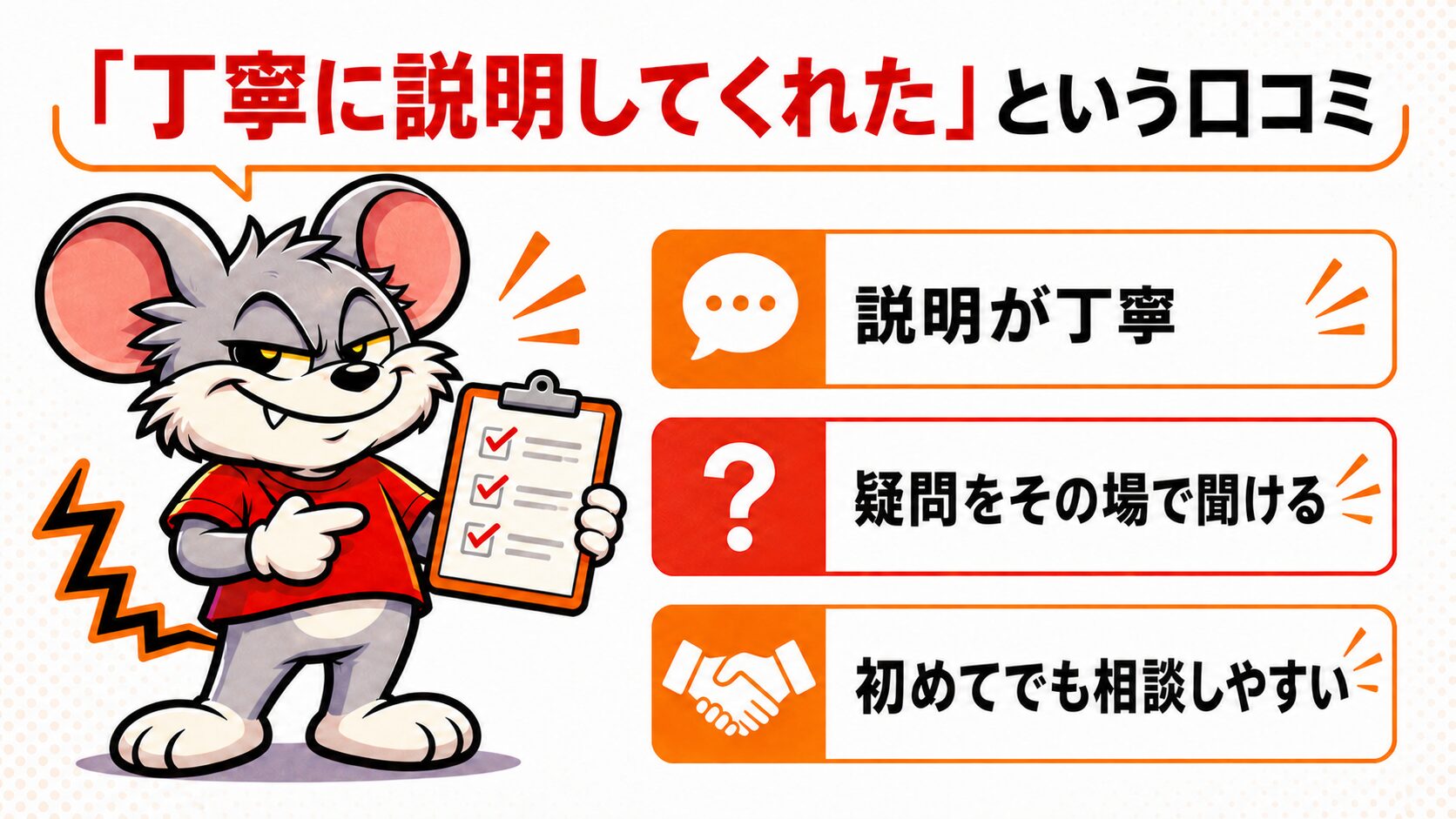「丁寧に説明してくれた」と評価する口コミを解説したスライド