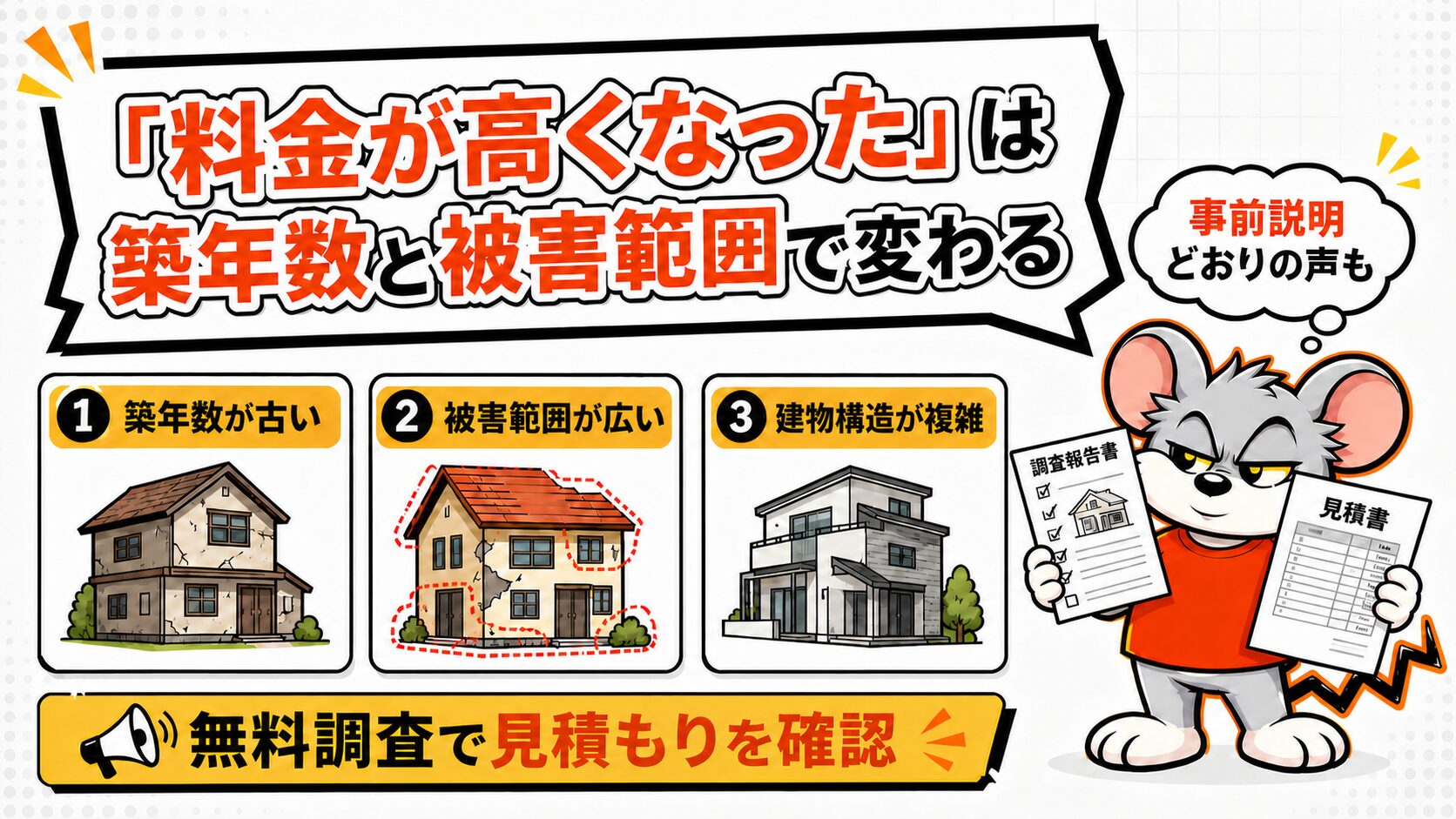 「料金が高くなった」は築年数と被害範囲で変わる
