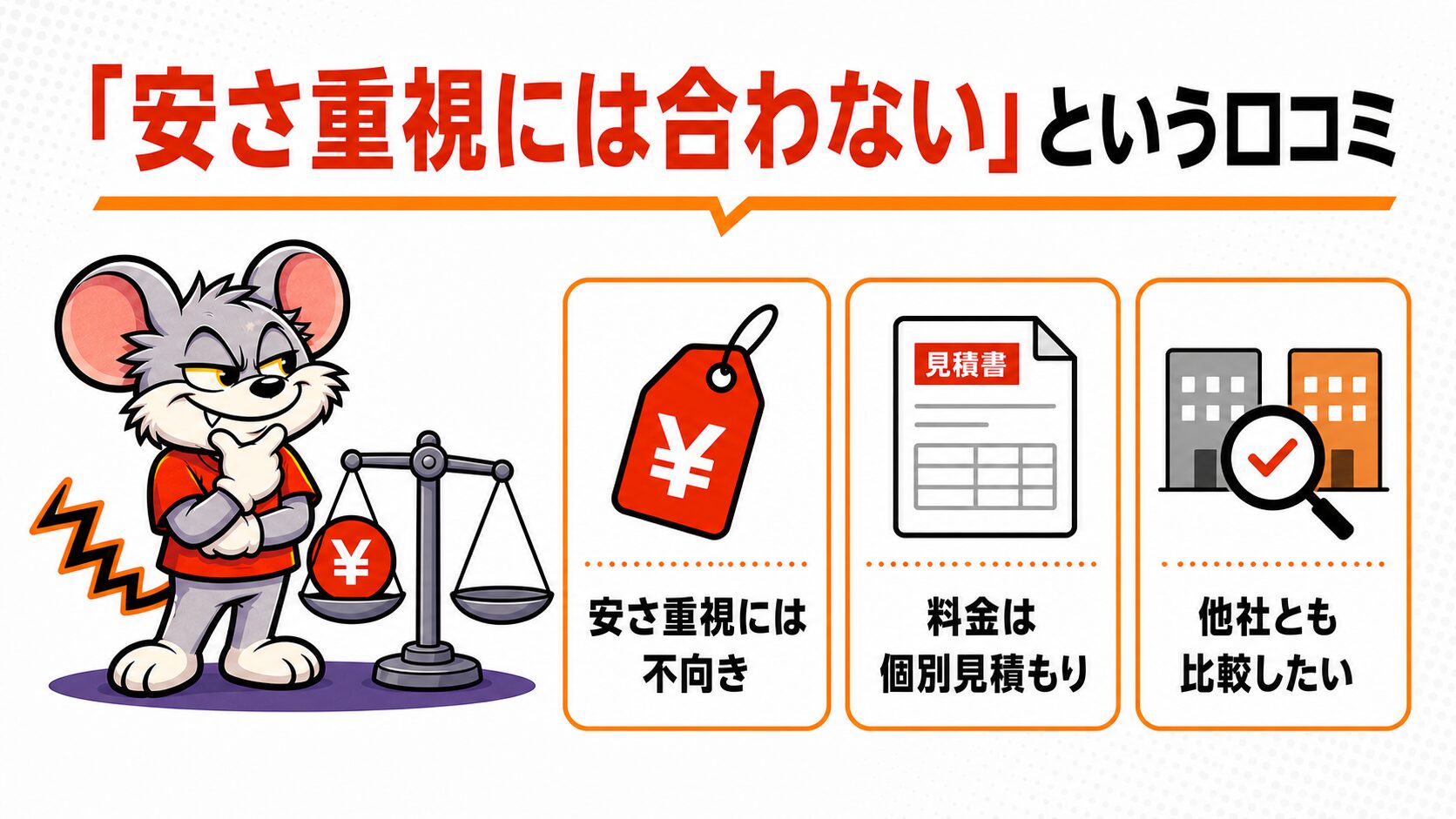 「安さ重視には合わない」という口コミを解説したスライド