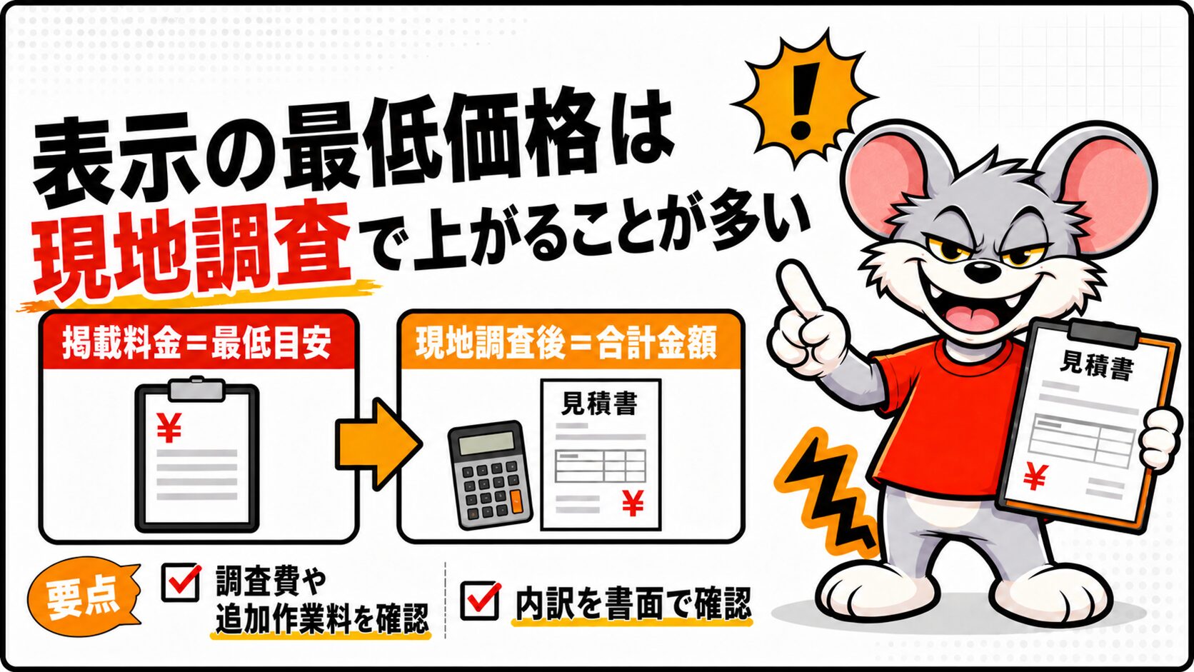 表示の最低価格は現地調査で上がることが多い
