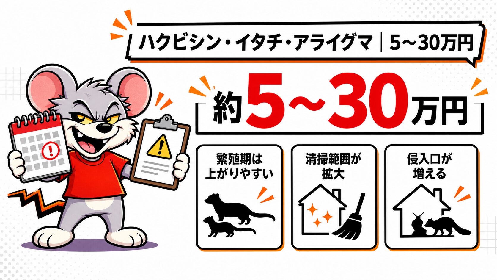 ハクビシン、イタチ、アライグマ|5〜30万円