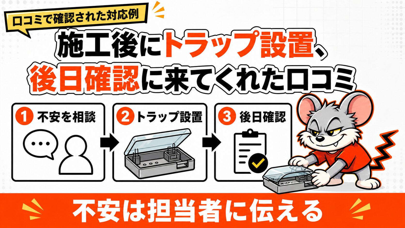 施工後にトラップ設置、後日確認に来てくれた口コミ