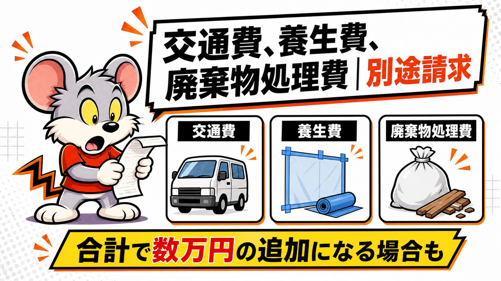 交通費、養生費、廃棄物処理費|別途請求