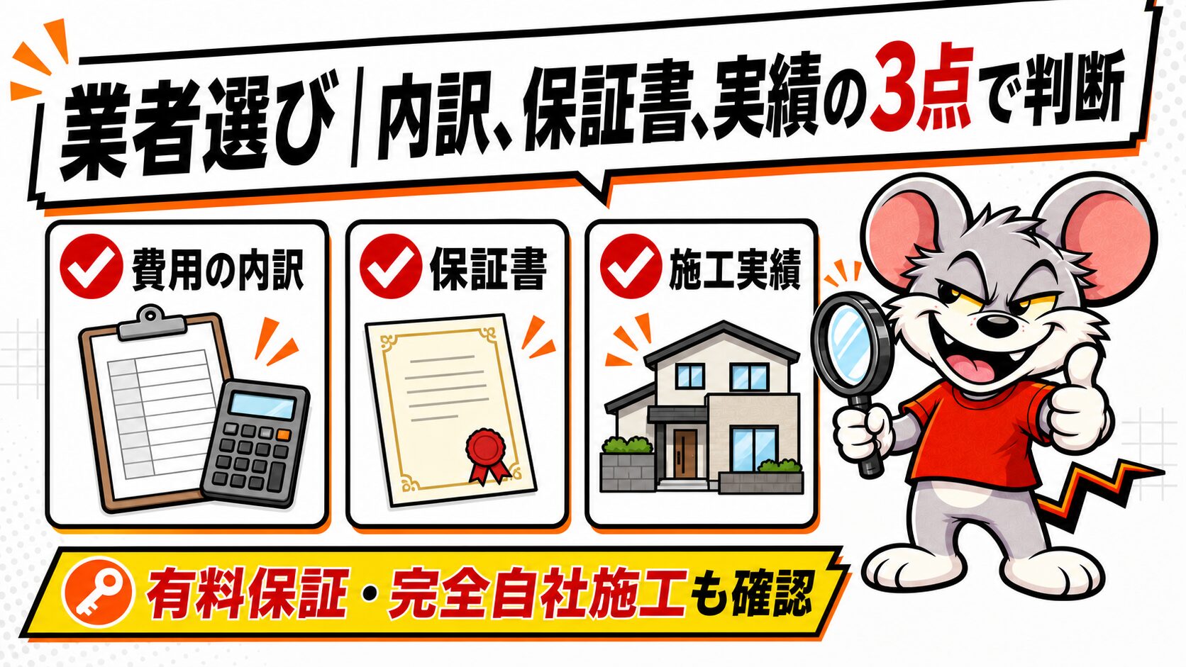 業者選び|内訳、保証書、実績の3点で判断