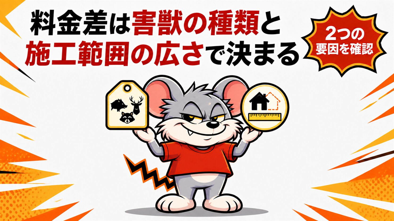料金差は害獣の種類と施工範囲の広さで決まる