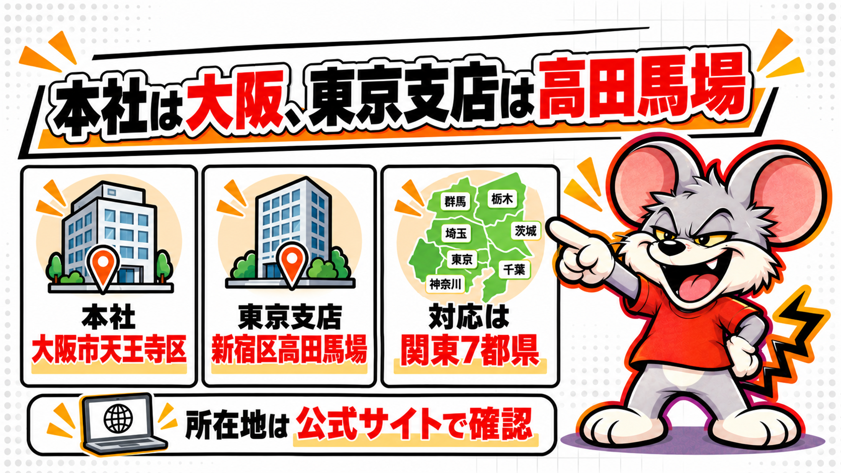 本社は大阪市天王寺区、東京支店は新宿区高田馬場にある