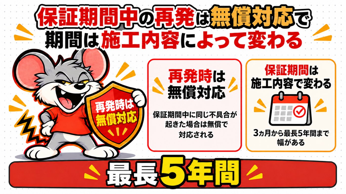 保証期間中の再発は無償対応で期間は施工内容によって変わる