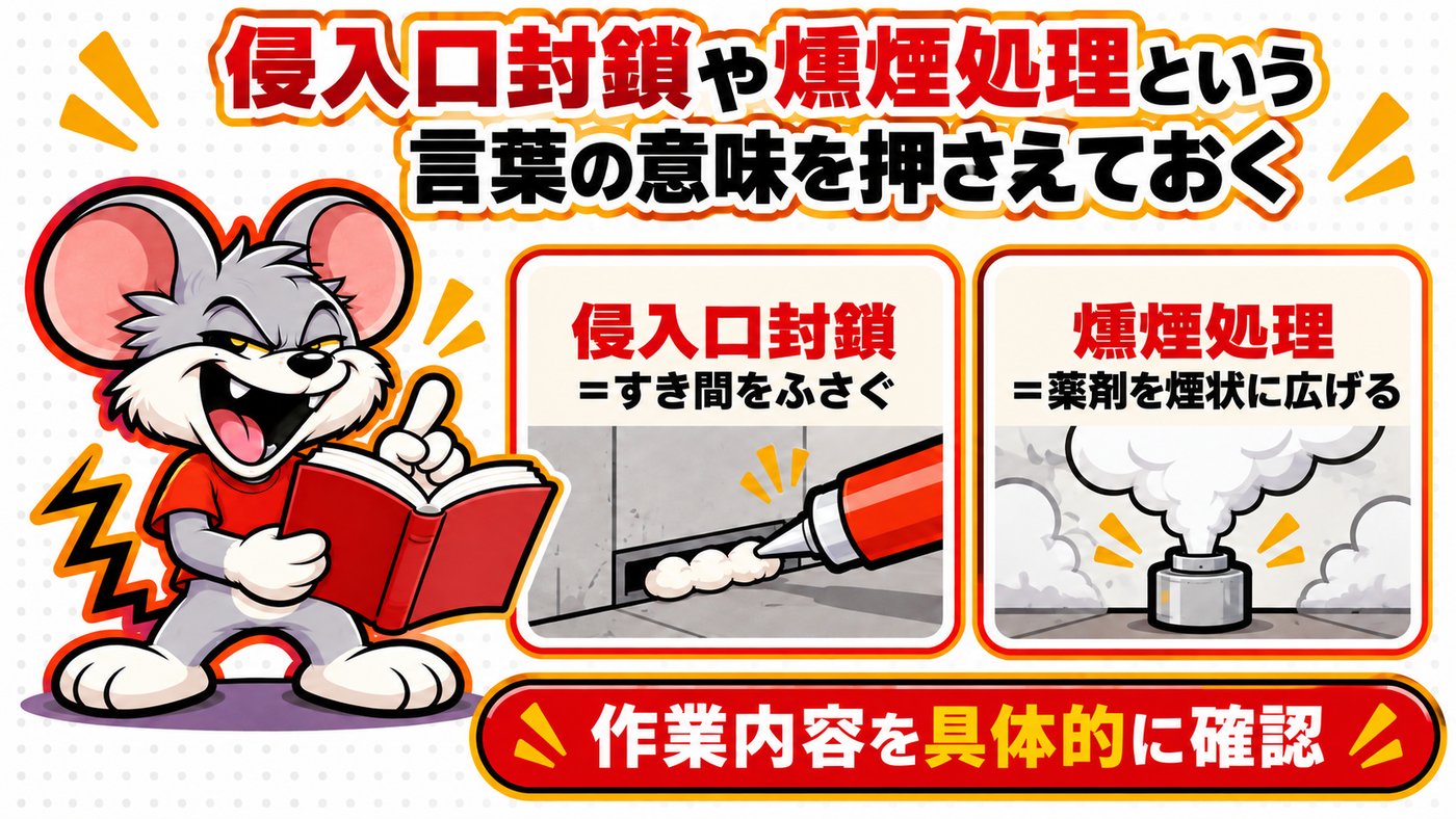 侵入口封鎖や燻煙処理という言葉の意味を押さえておく