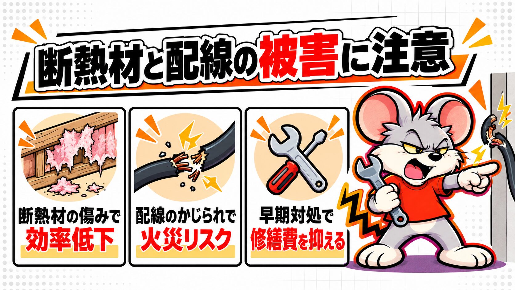 断熱材の傷みと配線のかじられが家の寿命と火災リスクを縮める