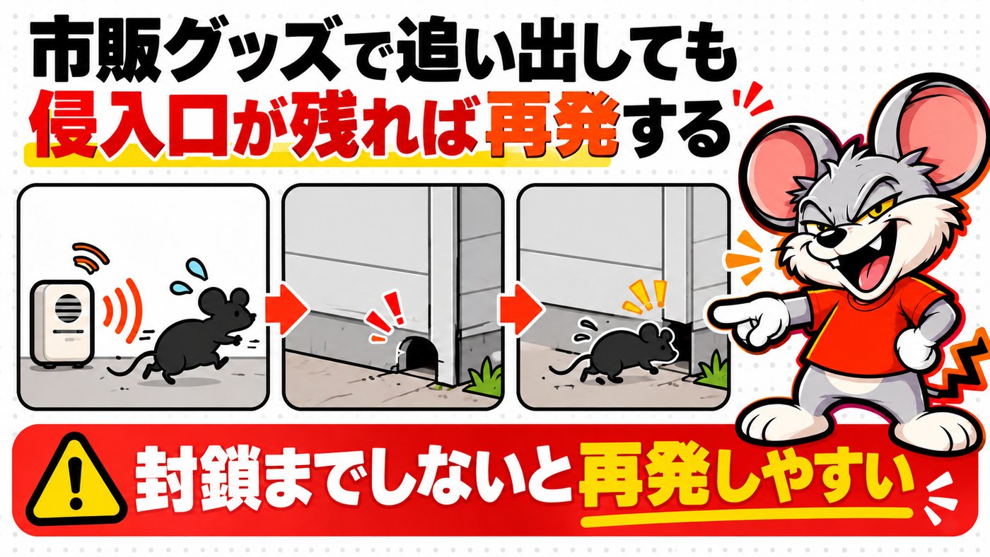 市販グッズで追い出しても侵入口が残れば再発する