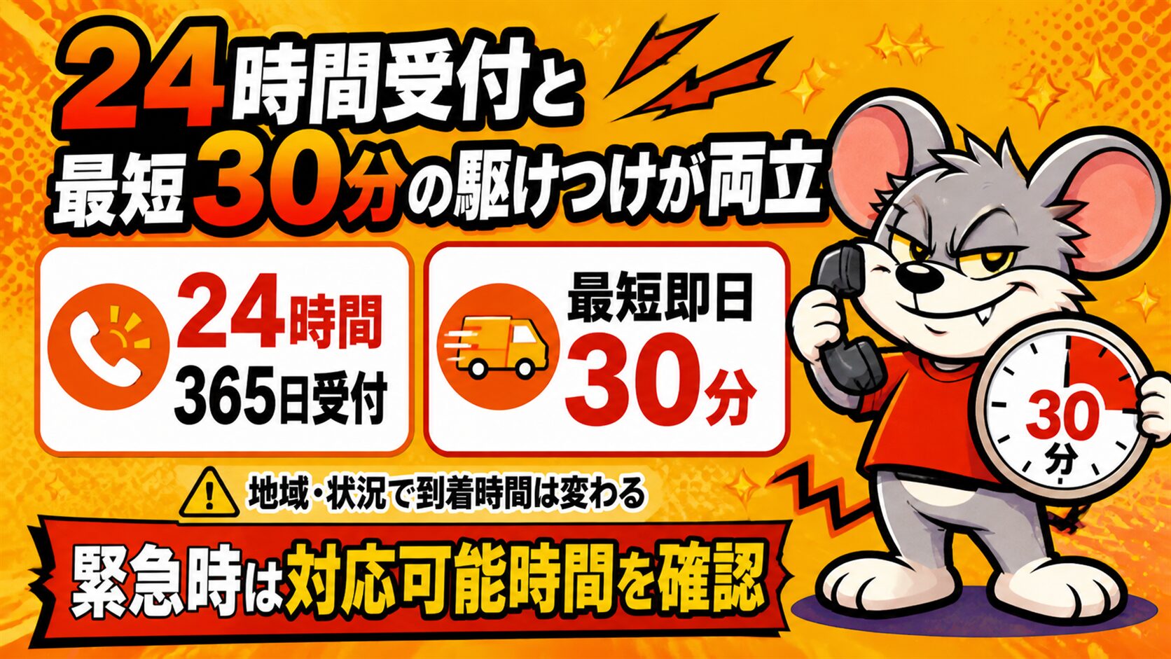 24時間受付と最短30分の駆けつけが両立