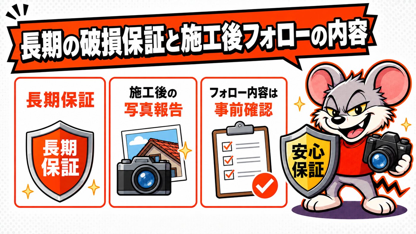 ペスコンProの長期の破損保証と施工後フォロー内容の図解