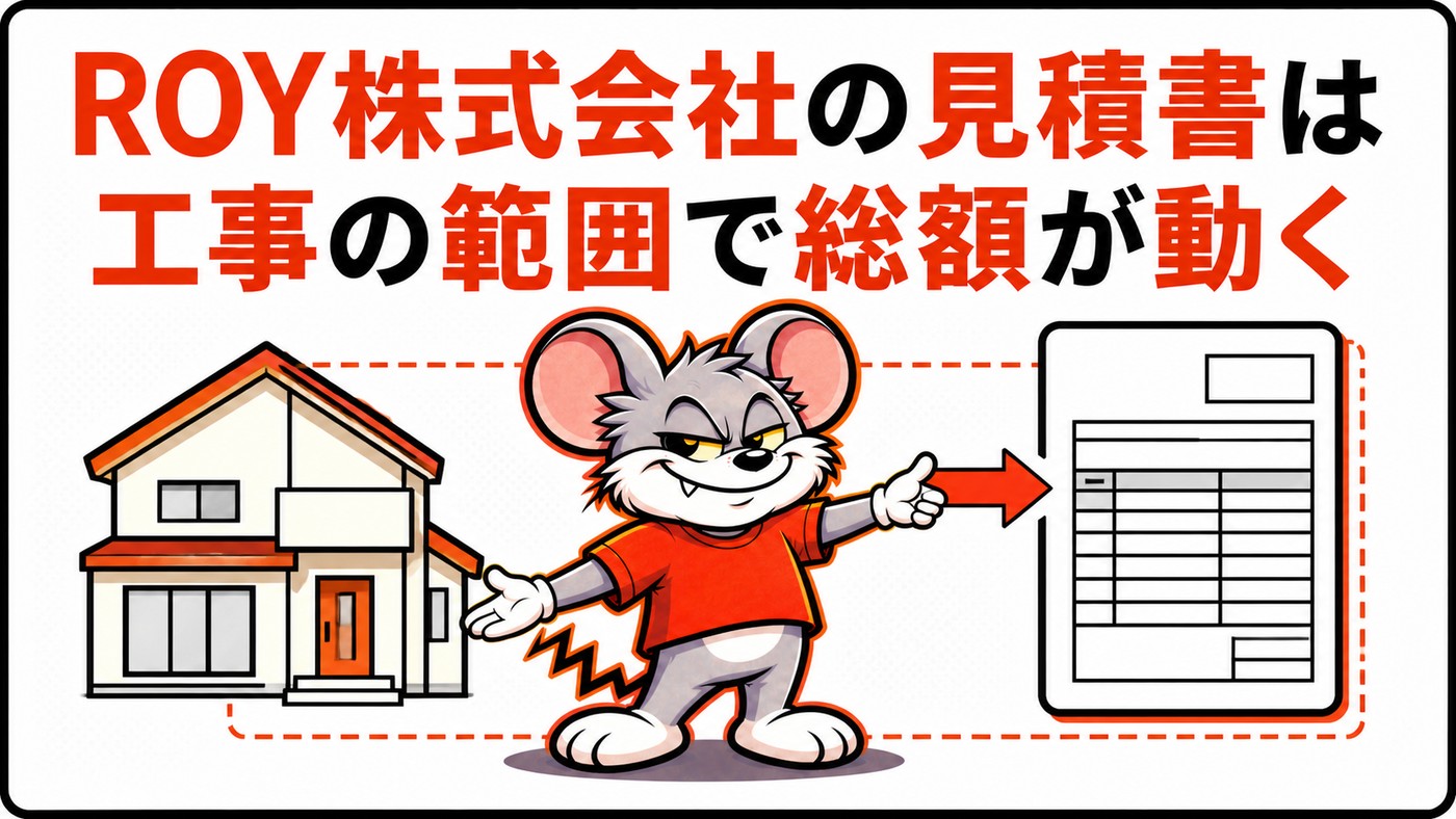 ROY株式会社の見積書は工事の範囲で総額が動くことを示す章の扉絵