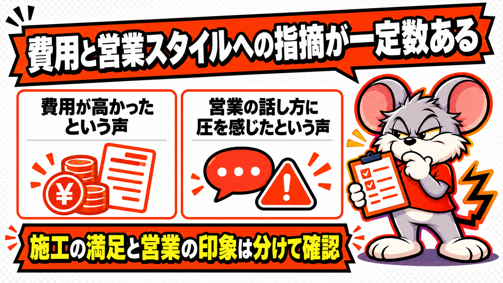 費用と営業スタイルへの指摘が一定数あるを解説したスライド