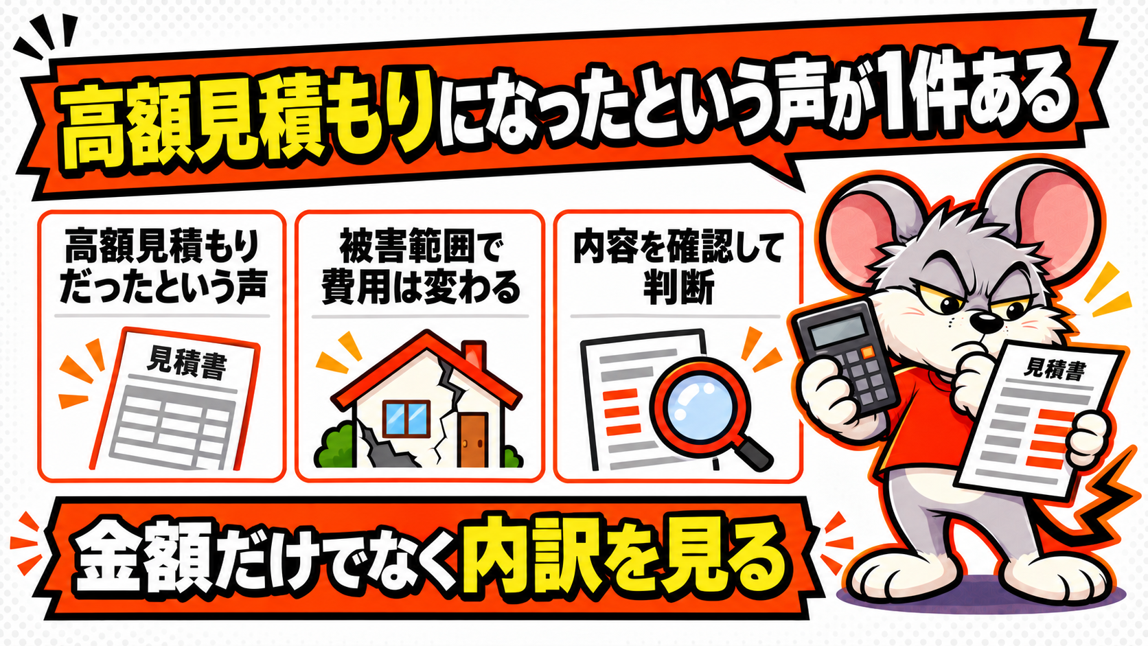 高額見積もりになったという声が1件あるを解説したスライド