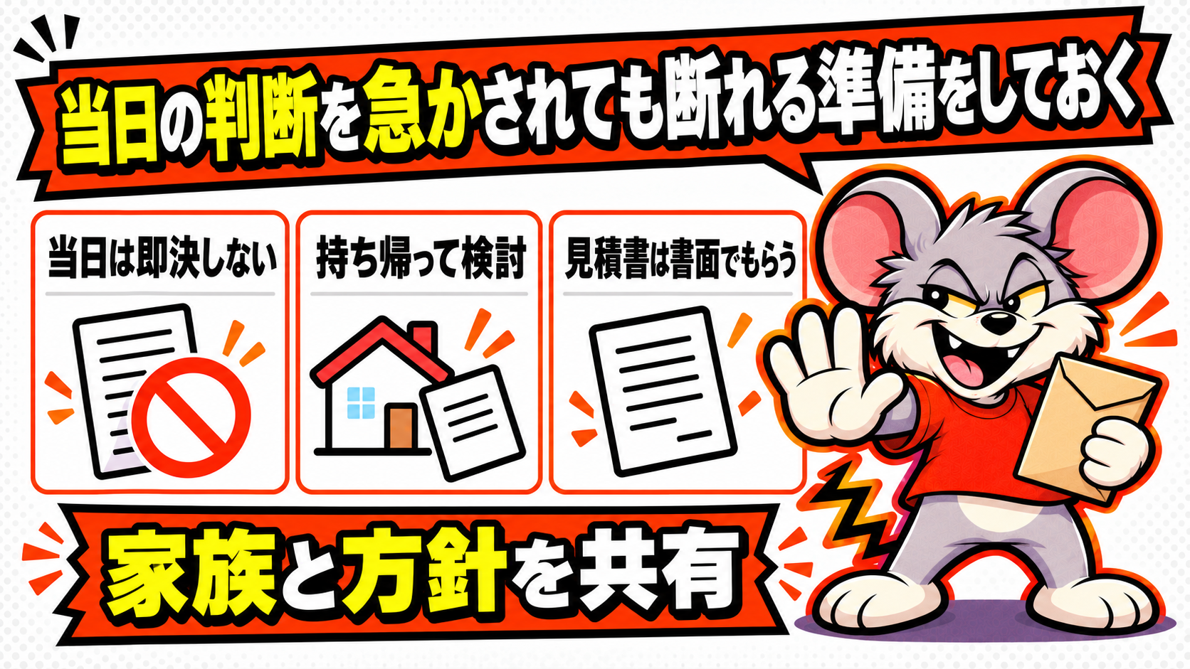 当日の判断を急かされても断れる準備をしておくを解説したスライド