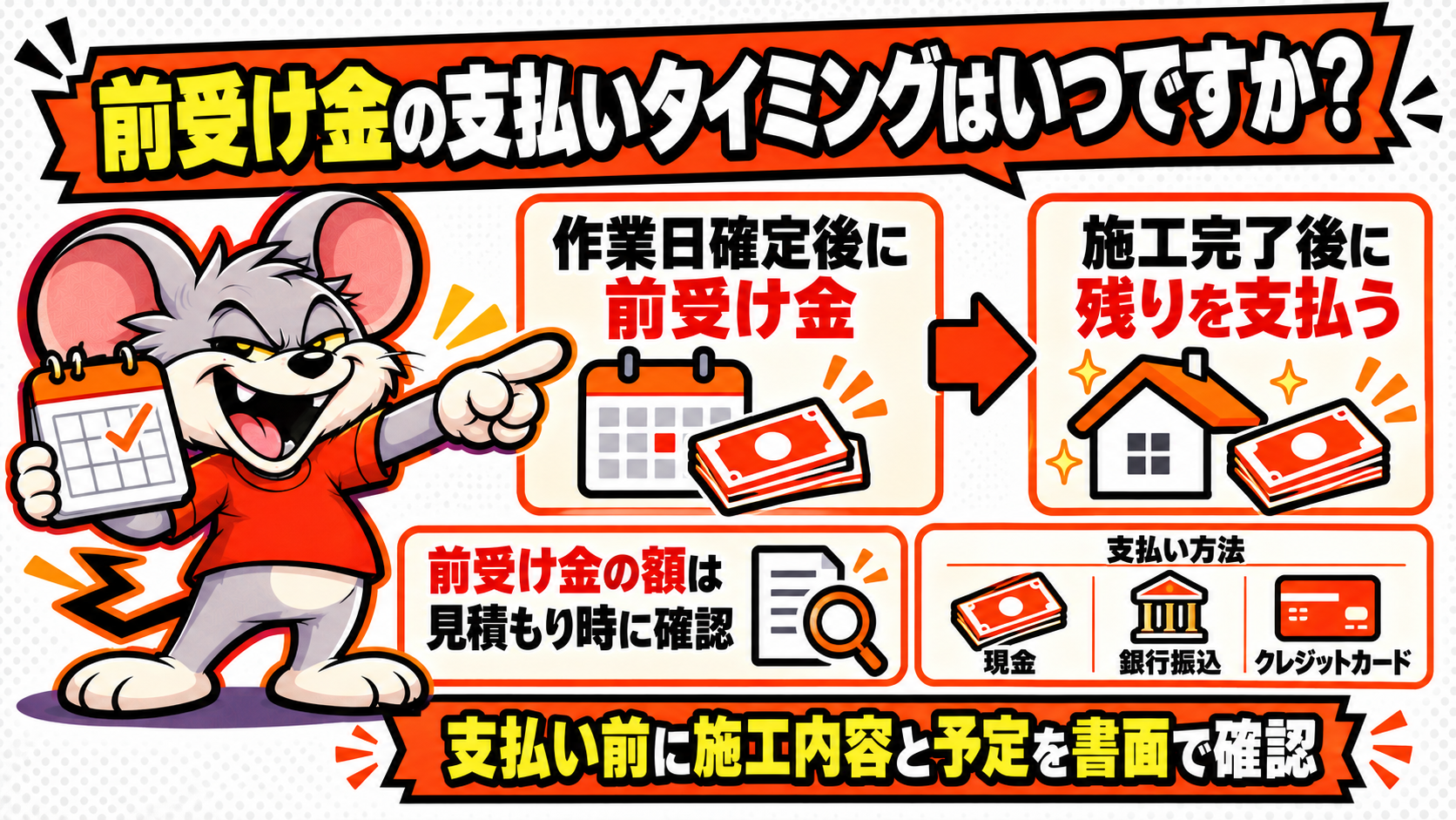 前受け金の支払いタイミングはいつですか?を解説したスライド