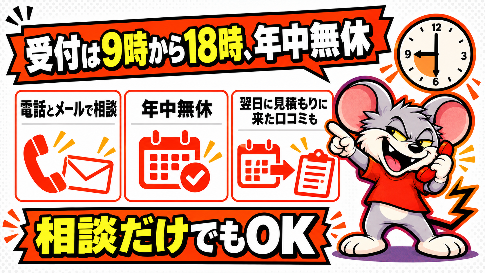 ペスコンProの受付時間と、見積もりに来てもらえるまでの早さを示す図解